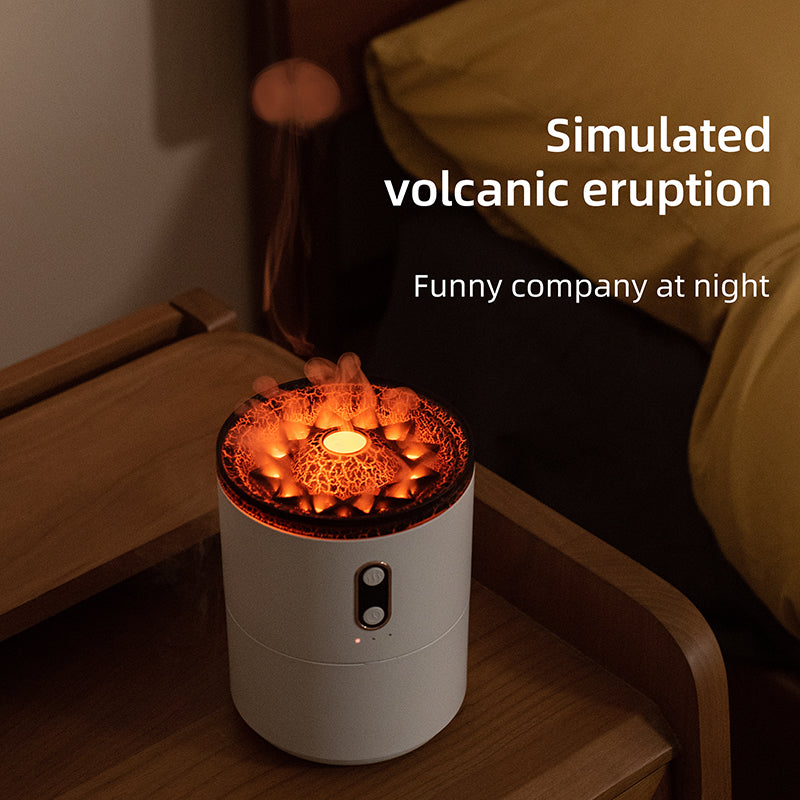 Volcanic Flame Aromatherapy Humidifier & Essential Oil Diffuser | USB | Dual Mist | 2–8hr Timer | Night Light | White