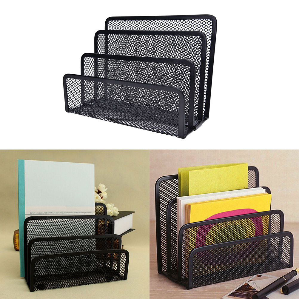 3-Tier Metal Mesh Desk Organiser | Letter Tray | File & Book Stand | Home & Office | 170×135×78mm