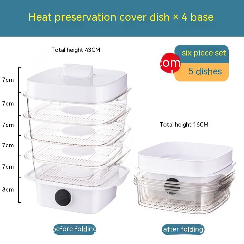 Multi-Layer Stackable Insulated Dish Cover | Temperature Display | Transparent Plastic | 5 Sizes | Green & White | Kitchen Food Cover | Dining Table & Leftover Storage