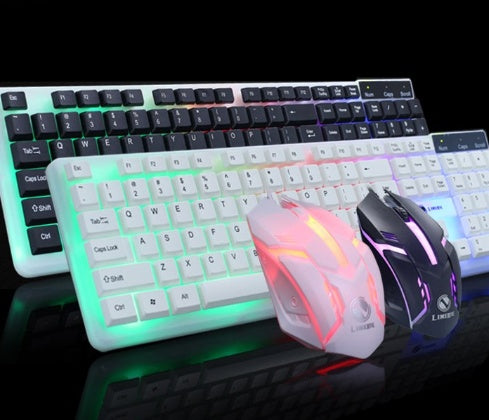 Wired Gaming Keyboard & Mouse Combo | 104-Key Backlit | LED Mouse | USB | Black & White