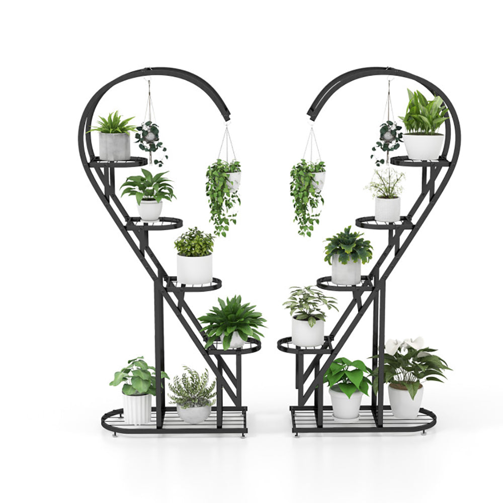 5-Tier Metal Plant Stand with Hanging Hooks | 2-Pack, 58" Tall, Indoor & Outdoor Flower Rack
