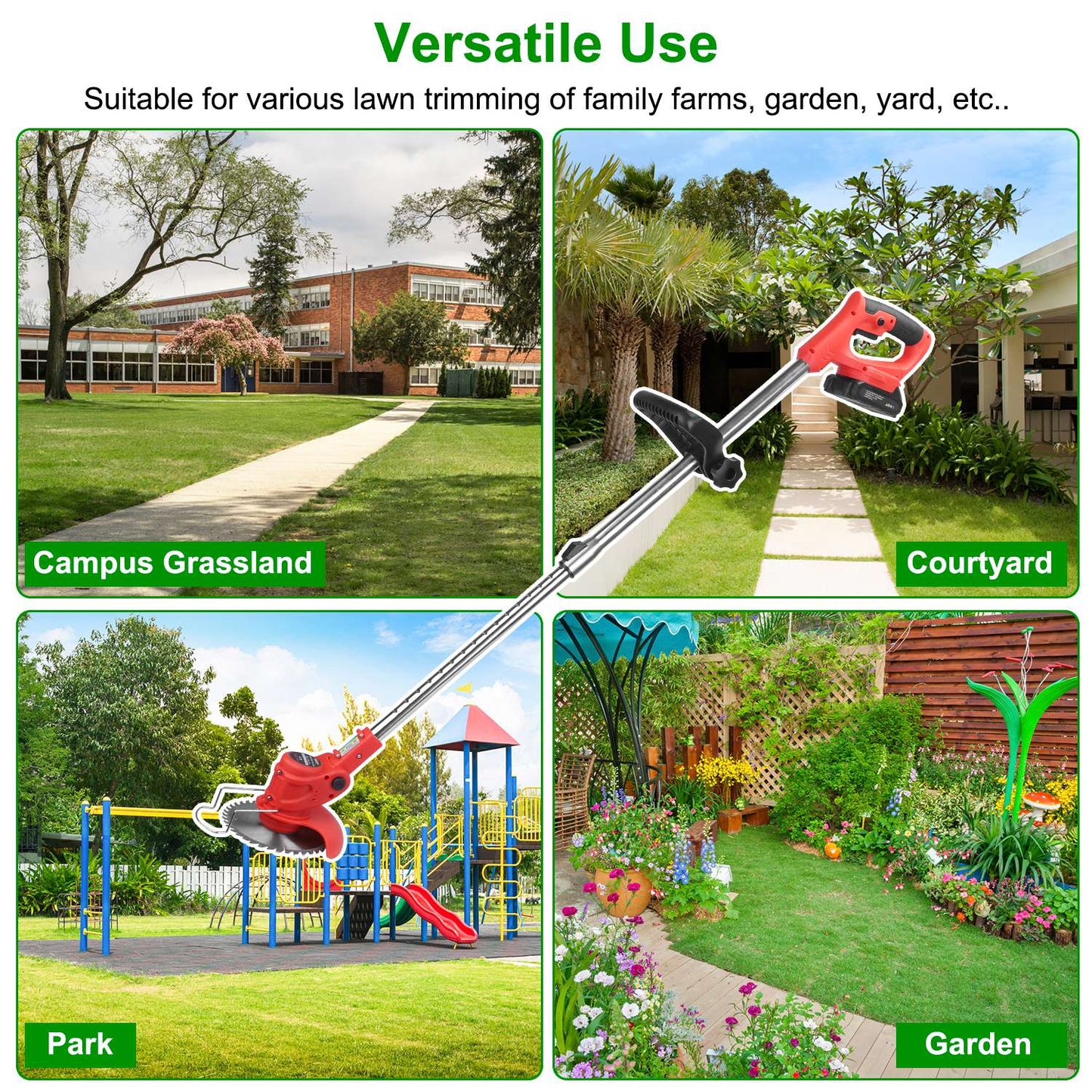 21V Cordless Electric Grass Trimmer | 650W, 8000 RPM, 37"-50.4" Telescopic Pole, 60° Angle, Multi-Blade