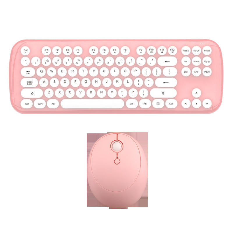 Retro Wireless Keyboard & Mouse Set | 2000 DPI | Waterproof | Plug & Play | Pastel | Blue, Pink & White