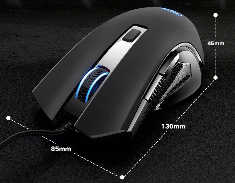 6-Button Wired USB Gaming Mouse | 8M Click Life | 130×85×45mm | Ergonomic | Black