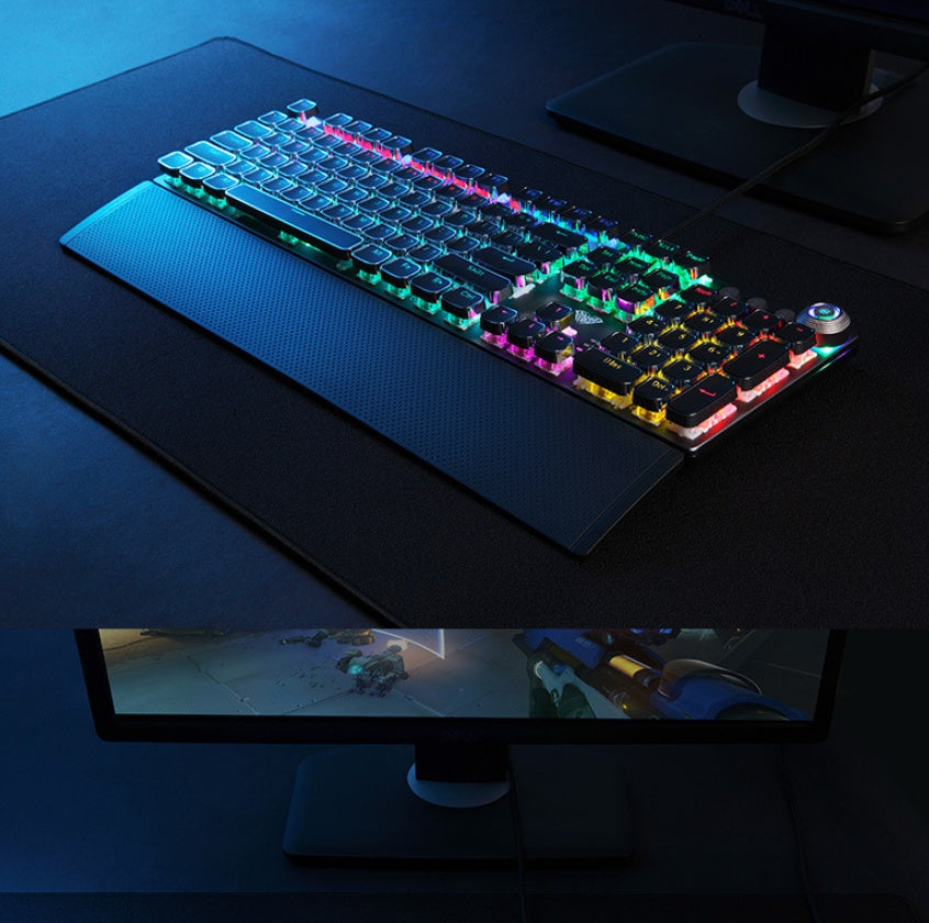 F2088 Full-Size Mechanical Keyboard with Wrist Rest | 108 Keys, USB Wired | Windows & Mac | Black & Cyan Blue