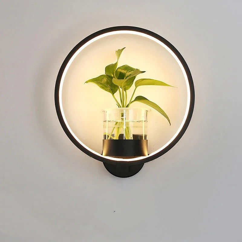 Iron Decorative Wall Lamp with Planter Basket | 18W LED | Round & Square | Natural Light & Tricolor | Black & White | Living Room & Bedroom