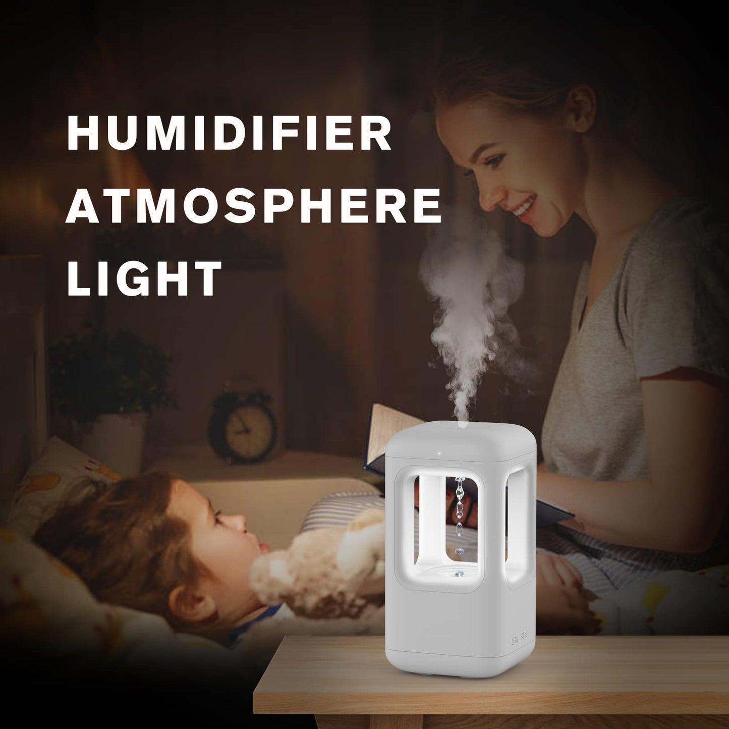 Anti-Gravity Water Drop Humidifier | 500ml | Type-C | Optical Backflow Effect | Ambient Light | Sleep Mode | White Noise <40dB | Bedroom & Desktop