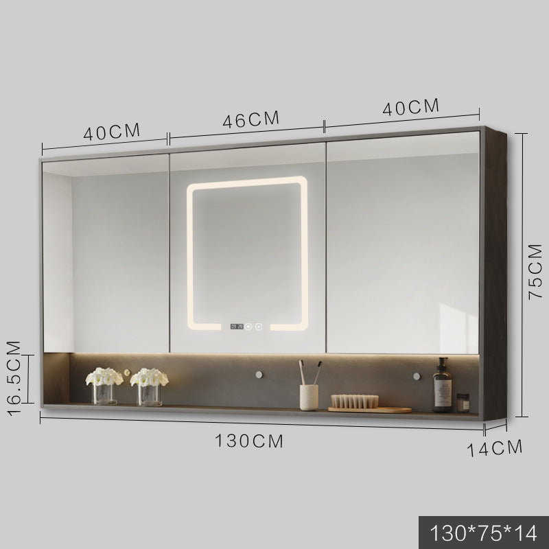 Solid Wood Wall-Hung Bathroom Mirror Cabinet | LED Light, Anti-Fog, Built-in Storage, 9 Sizes, Grey & Wood
