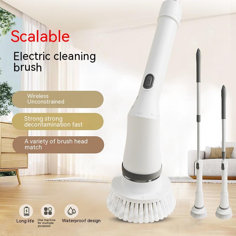 Multifunctional Electric Cleaning Brush | Type-C Rechargeable | Telescopic Long Handle | Elbow Design | Wall, Tile & Bathroom Scrubber | White