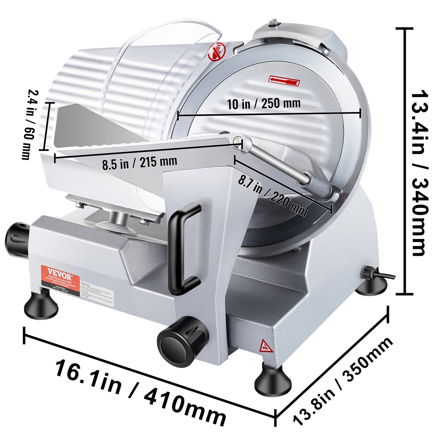 VEVOR 240W Electric Meat Slicer | 10" Carbon Steel Blade, 350-400 RPM, 0-0.47" Adjustable, Commercial & Home