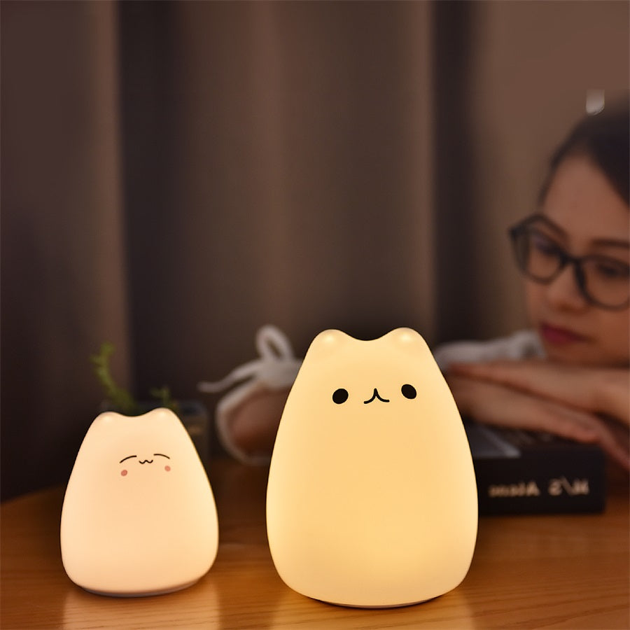 Cat-Shaped Silicone LED Night Light | Touch Sensor | 7-Colour Changing | 15hr Battery | USB & Battery | Kids, Bedroom & Gifting