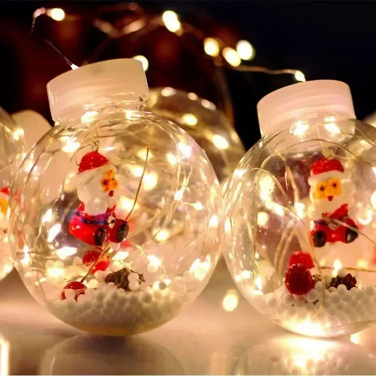 10-Piece LED Christmas Wishing Ball String Lights | PVC | Snowman, Santa & Christmas Tree | Window & Room Decoration | Fairy Curtain Light