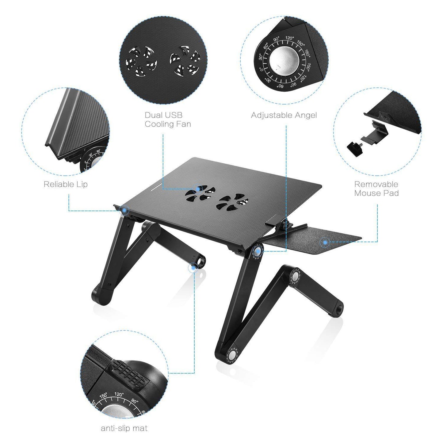 Aluminium Laptop Cooling Stand | Dual Fan | Adjustable Height | 1m Cable | Notebook & Ultrabook | Black
