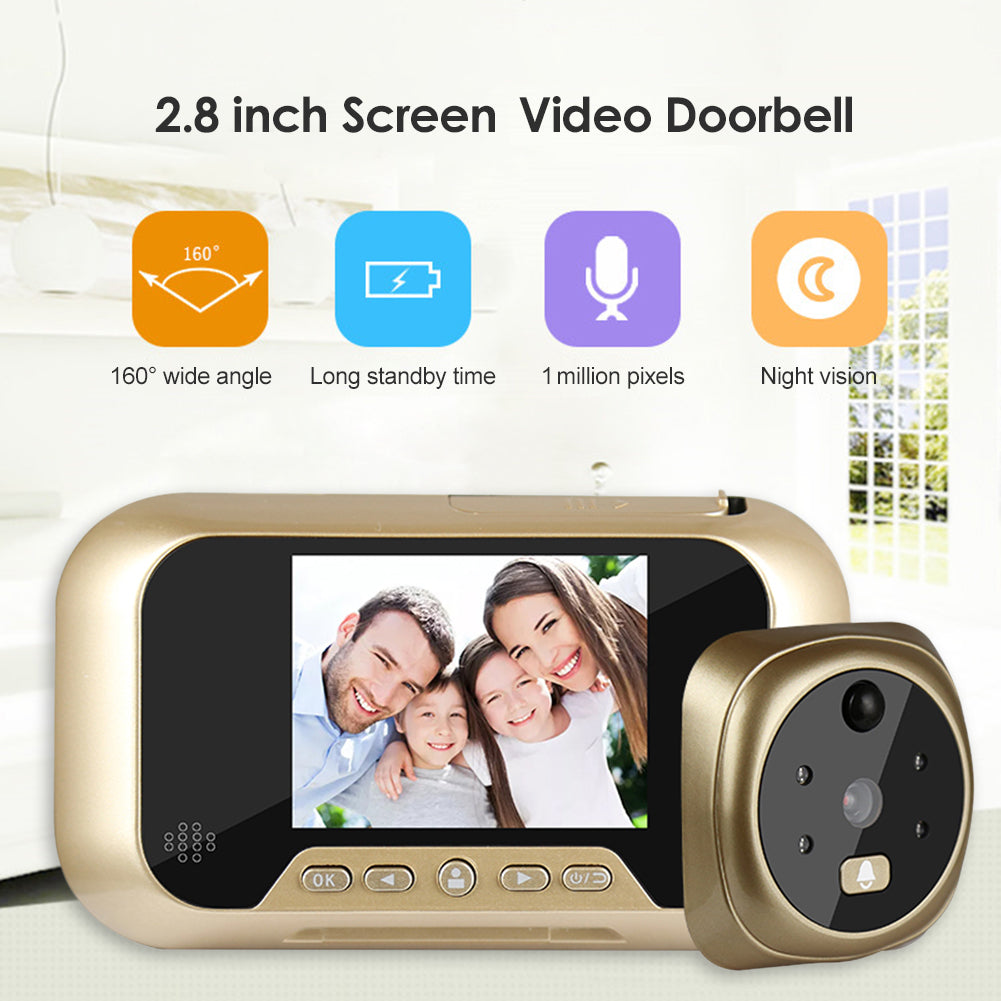 2.8" Smart Video Peephole Doorbell | 3MP | 120° Wide Angle | IR Night Vision | Doorbell | Gold