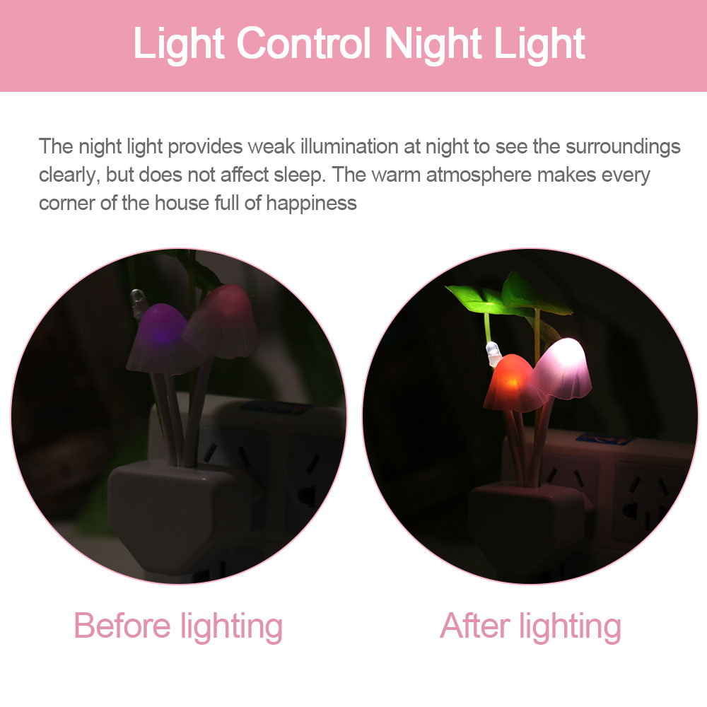 Magic Mushroom LED Night Light | 3-Colour Mushrooms | Light Sensor | 0.2W | Ceramic Pot | 45×135mm | US & EU Plug | Aquatic & Lotus Leaf | Single & Twin Pack