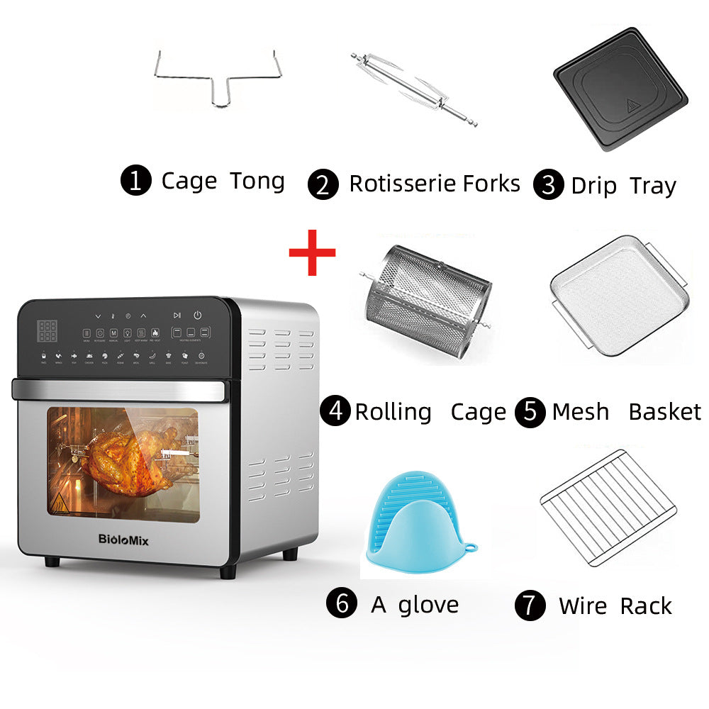 15L Rotisserie Air Fryer Oven | 1700W, 50-220°C, 360° Rotation, Touch Panel, Stainless Steel, EU/UK Plug