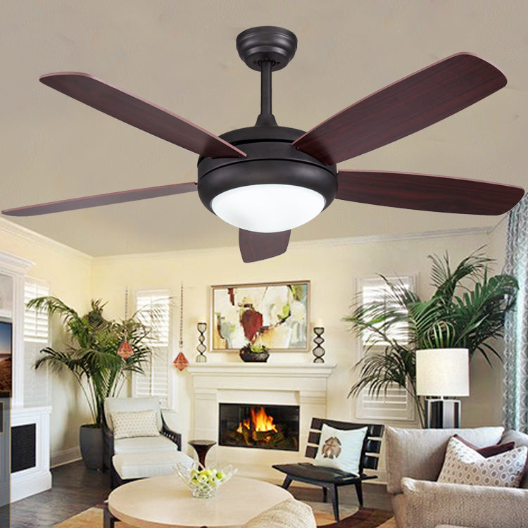 Light Luxury Wood Blade Ceiling Fan with Glass Shade | 46" & 52", Black & Silver, Remote & Dual Control, 220V