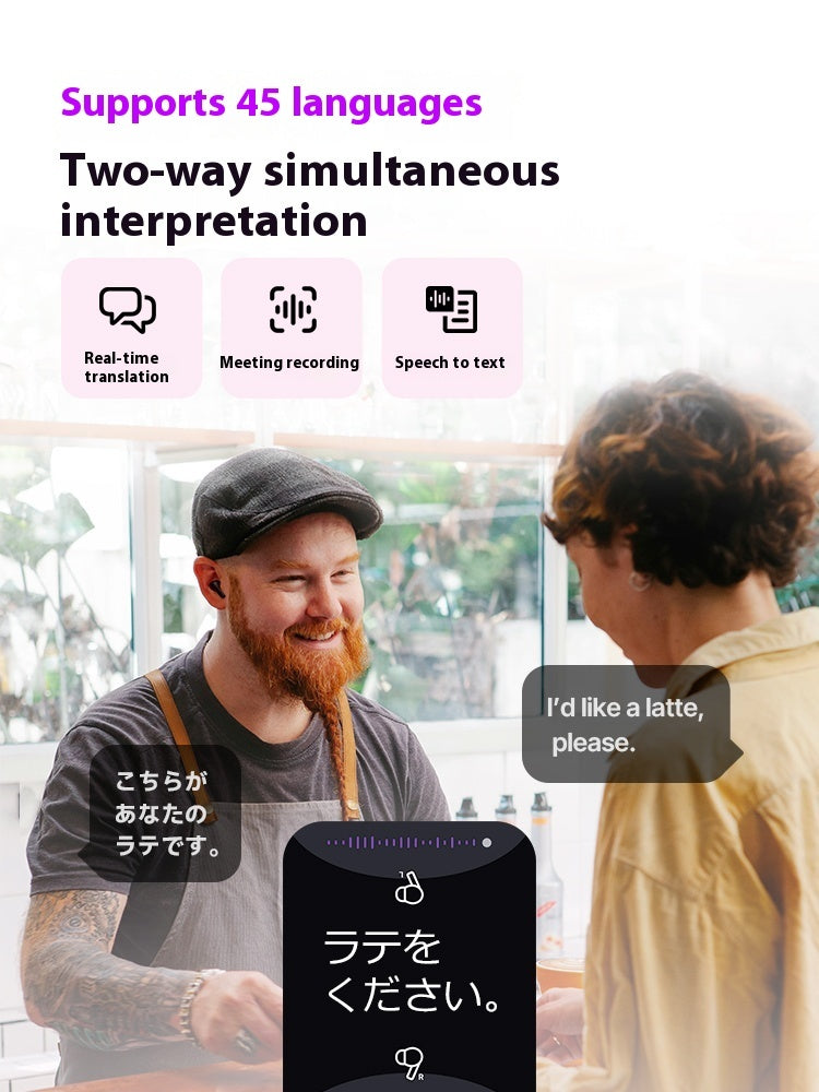 AI Smart Bluetooth Earphones – Real-Time Translation, Noise Reduction & Built-in Mic