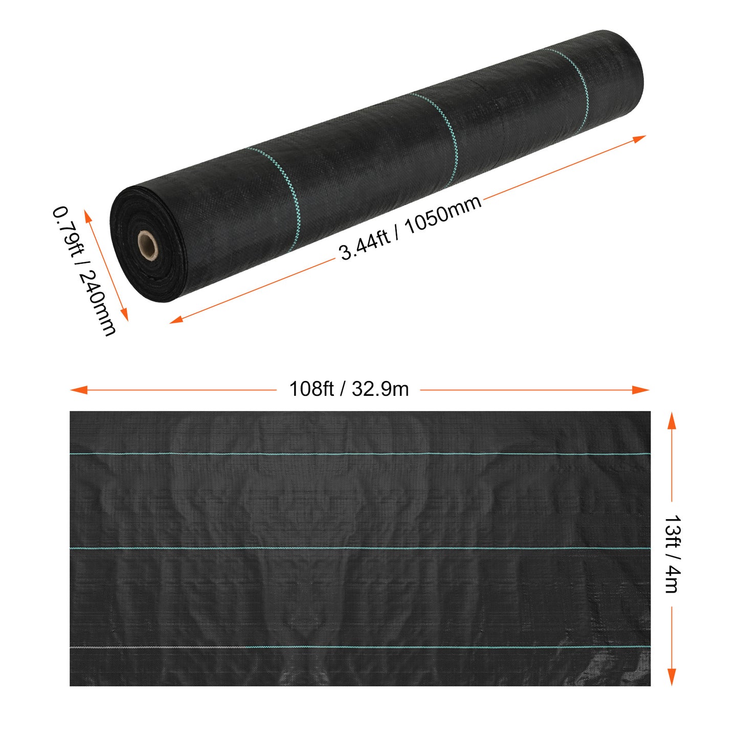 VEVOR 13ft×108ft Heavy-Duty Weed Barrier Landscape Fabric | 5oz Woven Geotextile, High Permeability, Garden & Driveway
