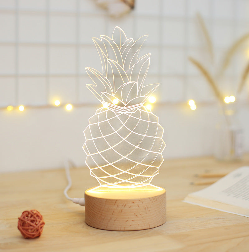 Wood & Acrylic Pineapple Night Light | USB | 1.6W | 5V | 24.5×10cm | Button & Dimmable Switch | Bedroom, Wedding & Party Decor | Gift