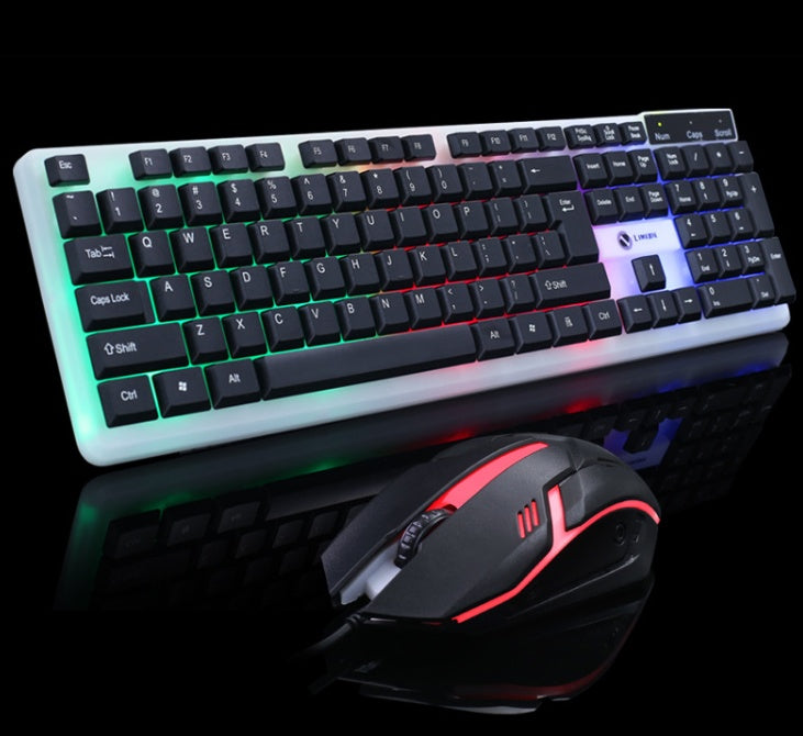 Wired Gaming Keyboard & Mouse Combo | 104-Key Backlit | LED Mouse | USB | Black & White