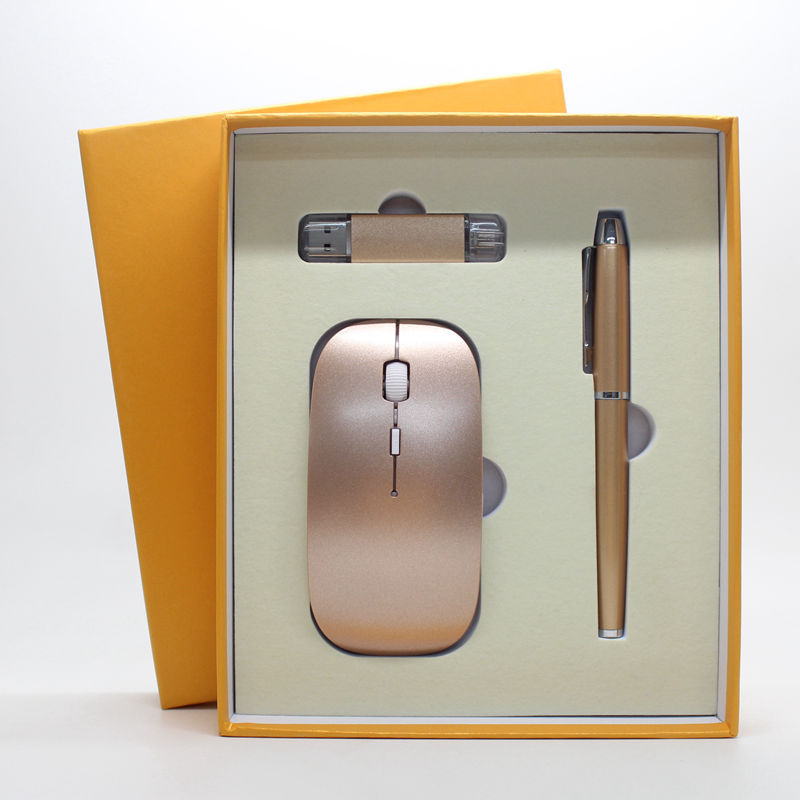 3-in-1 Office Gift Set | Slim Wireless Mouse + USB Flash Drive + Pen | 9 Colors | Custom Logo