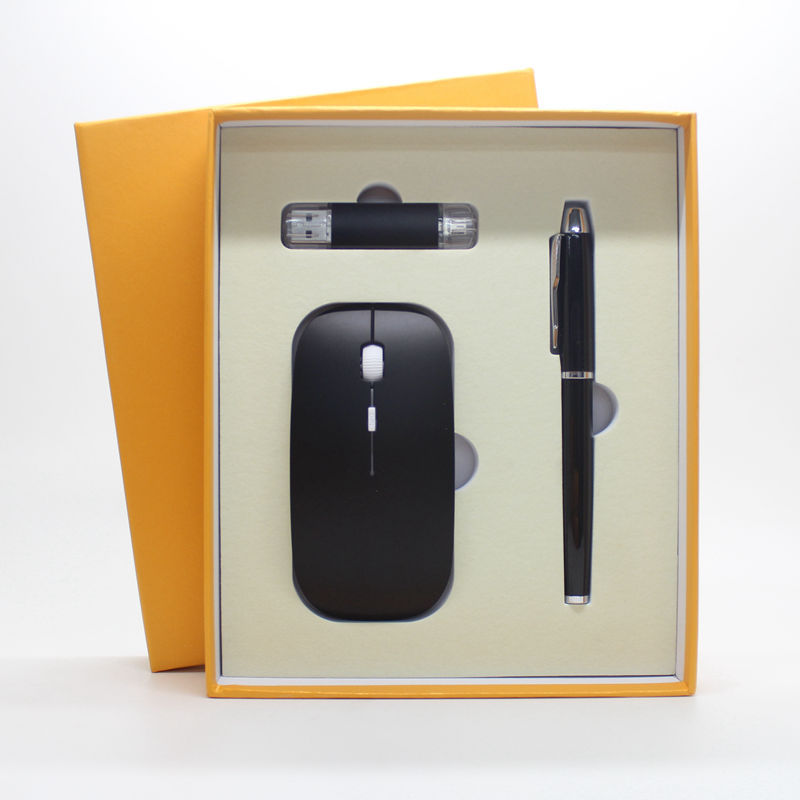 3-in-1 Office Gift Set | Slim Wireless Mouse + USB Flash Drive + Pen | 9 Colors | Custom Logo