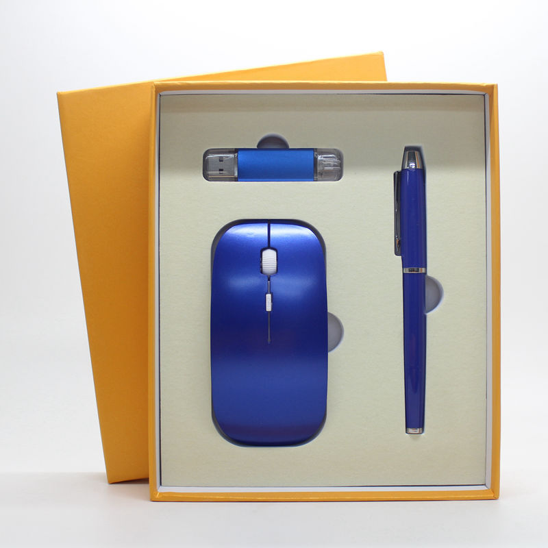 3-in-1 Office Gift Set | Slim Wireless Mouse + USB Flash Drive + Pen | 9 Colors | Custom Logo