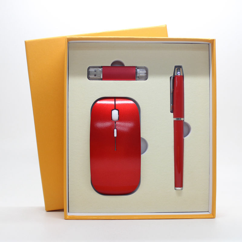 3-in-1 Office Gift Set | Slim Wireless Mouse + USB Flash Drive + Pen | 9 Colors | Custom Logo