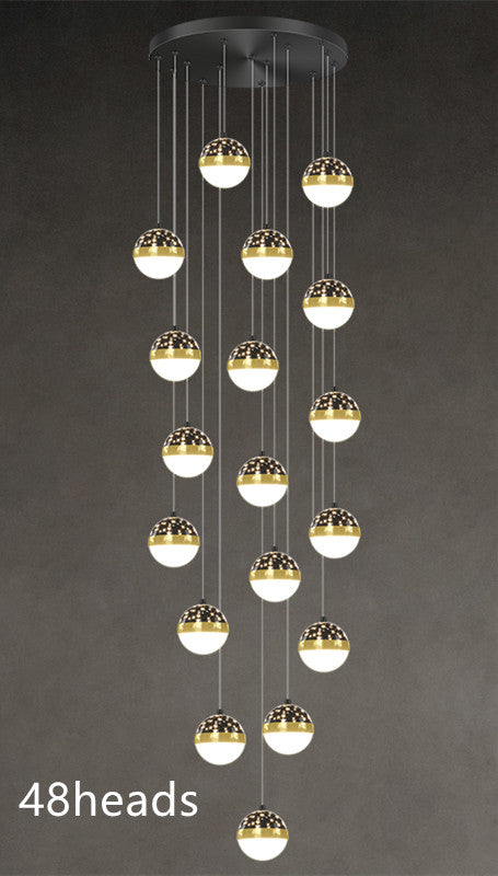 D6468 Nordic Minimalist LED Staircase Chandelier | Iron & PMMA, 5000K, Tricolor Dimming, 6-68 Heads, 111-240V