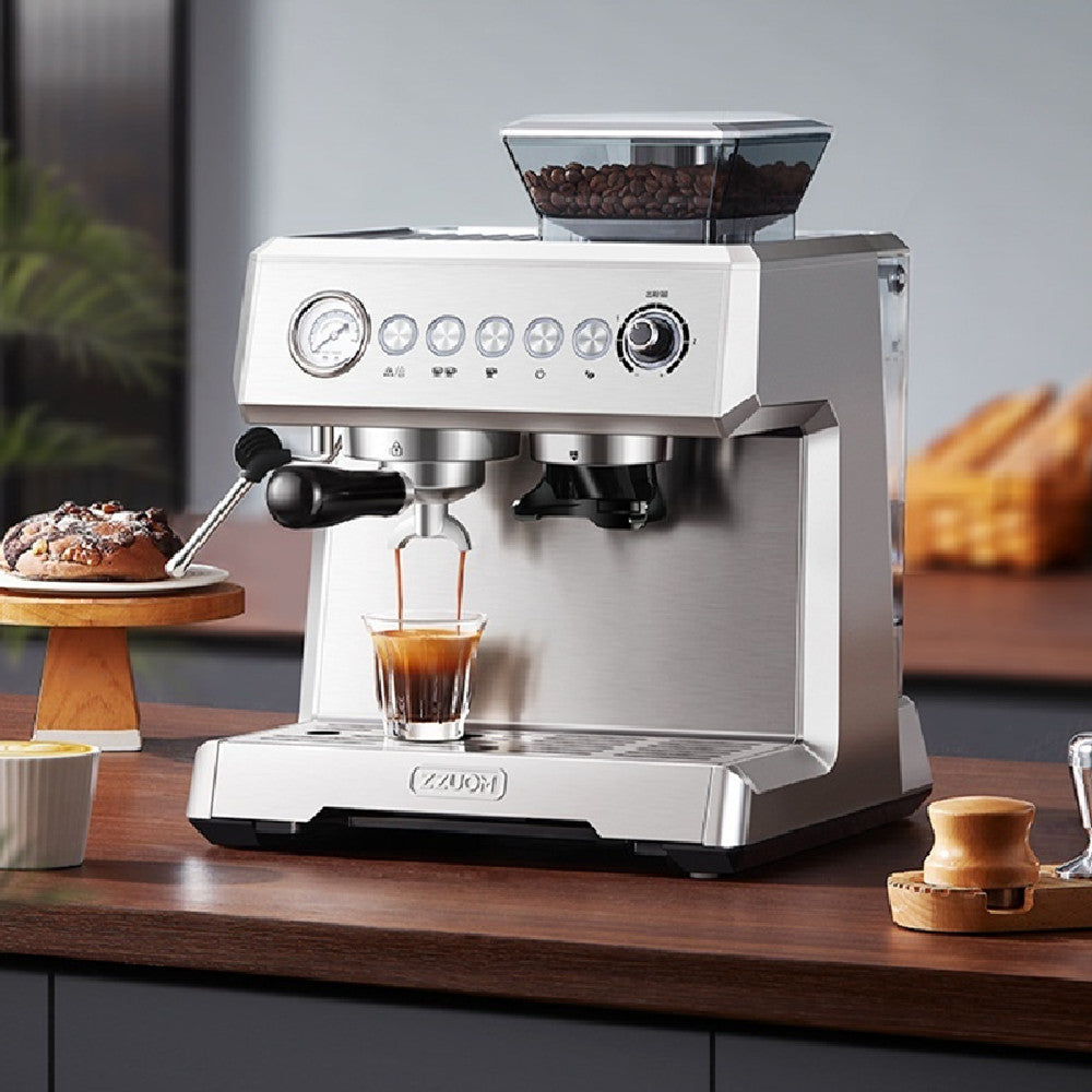20 BAR Fully Automatic Espresso Machine | Built-in Grinder, 1350W, 2L Tank, Steam Frother, EU Plug, Silver Gray