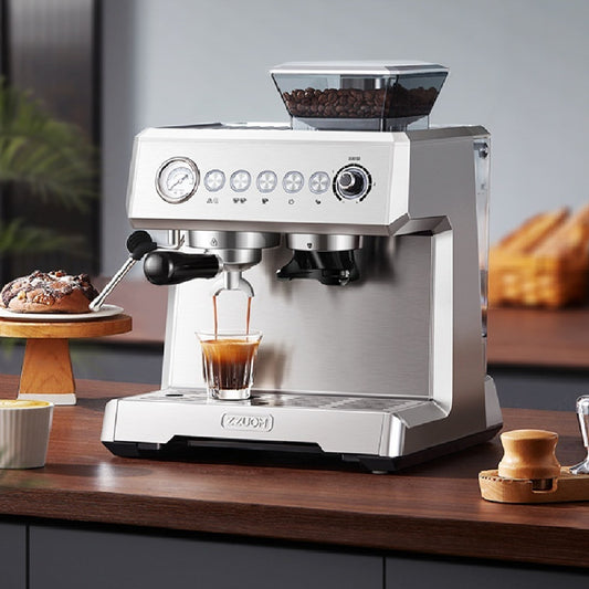 20 BAR Fully Automatic Espresso Machine | Built-in Grinder, 1350W, 2L Tank, Steam Frother, EU Plug, Silver Gray