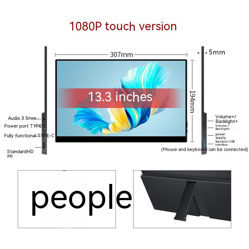 Portable IPS Monitor | 1080p Full HD | Touch & Regular | 13.3", 14" & 15.6" | HDMI & USB-C | Black