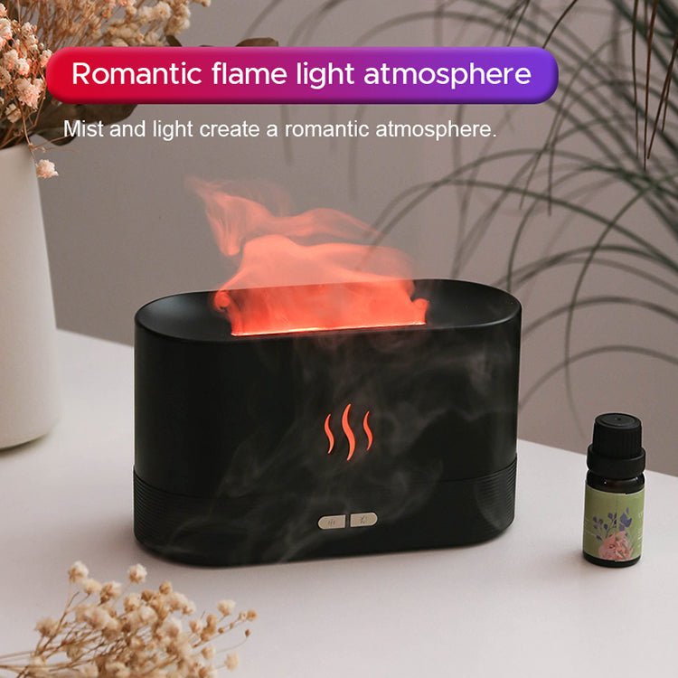 RGB Flame Ultrasonic Aromatherapy Humidifier & Essential Oil Diffuser | 7 Colours | 180ml | 9–12hr | USB | Black & White