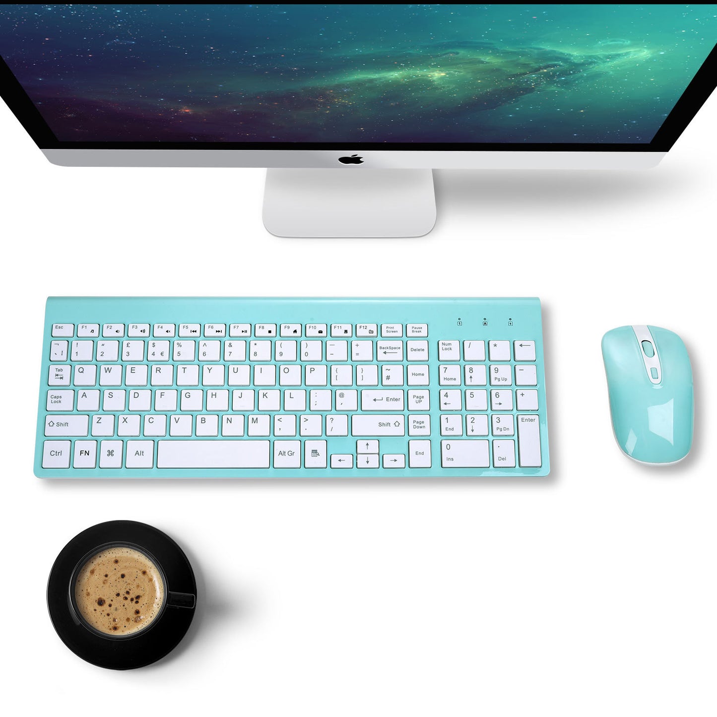 2.4G Wireless Keyboard & Mouse Combo | Full-Size Numeric Keypad | Silent | 3-Level DPI | 10m Range | Blue