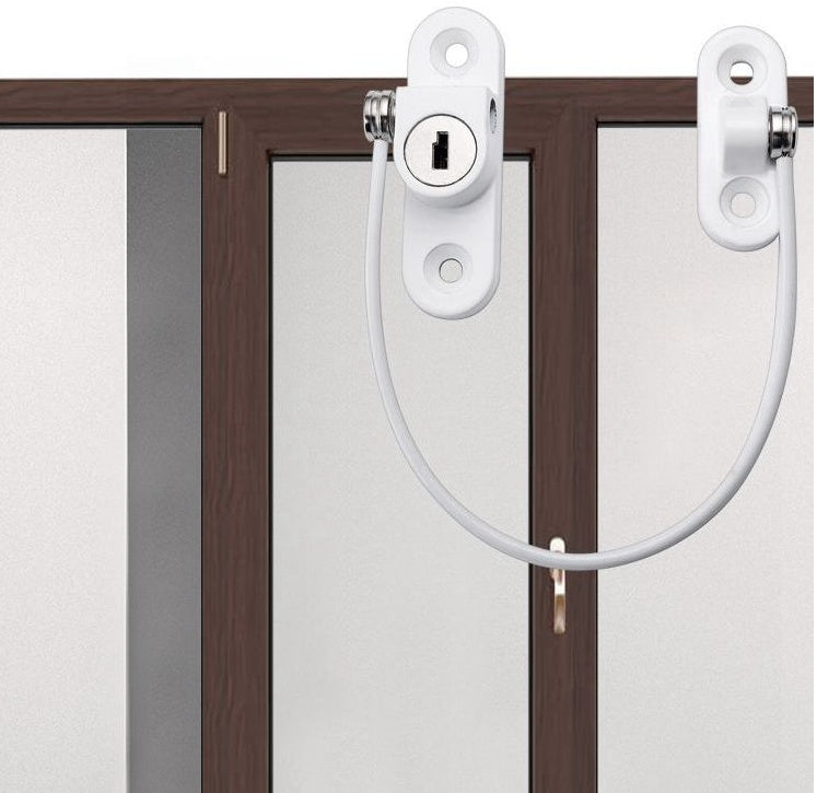 Child Safety Window & Cabinet Chain Lock | Flexible Cable | Adhesive Mount | Black & White | 1–8pcs