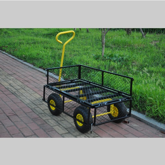 660 lbs Heavy Duty Steel Garden Wagon Cart | 10" Air Tires, 180° Swivel Handle, Removable Sides, Black
