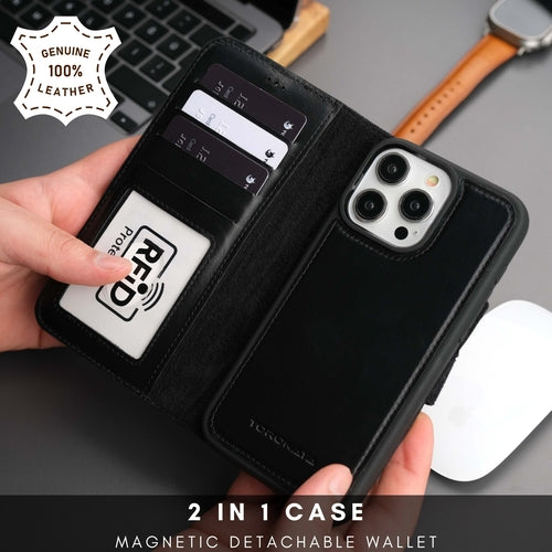 Leather MagSafe Wallet Case for iPhone 16 Pro – Full-Grain with RFID Blocking