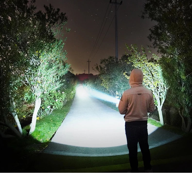 High-Power LED Tactical Flashlight | 20W | 200–500m Range | Aluminium Alloy | Rechargeable | L2 2500mAh & P70 5500mAh | Camping, Hiking, Hunting & Emergency