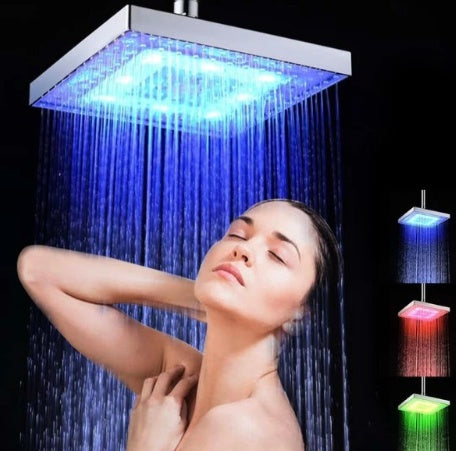 LED Colour-Changing Shower Head | ABS | Electroplated | 200×200×15mm | Tricolor & Round Shape | Water-Powered LED | Bathroom Upgrade | No Batteries Required