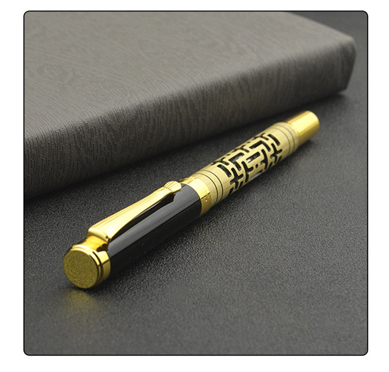 Metal Luxury Fountain Pen | Iridium Nib | 0.7mm Broad Point | Rotating Ink Suction | Obsidian & Gold