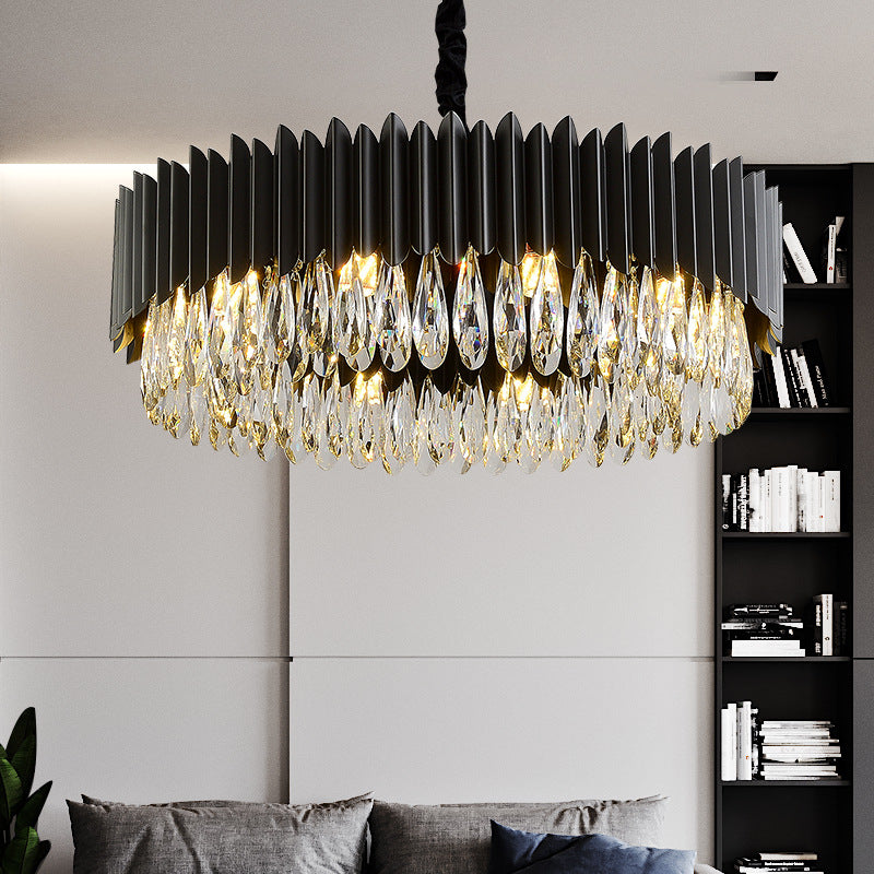 Modern Black Iron & K9 Crystal LED Chandelier | Tricolor Dimming, 7 Sizes, Round & Oval, 111-240V