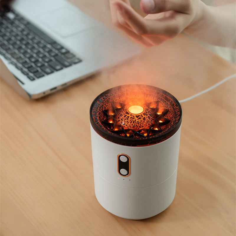 Volcanic Flame Aromatherapy Humidifier & Essential Oil Diffuser | USB | Dual Mist | 2–8hr Timer | Night Light | White