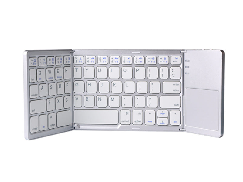 Tri-Fold Bluetooth Keyboard with Touchpad | Bluetooth 3.0 | 100hr Battery | Apple, Android & Windows | Black & Silver | English & Spanish