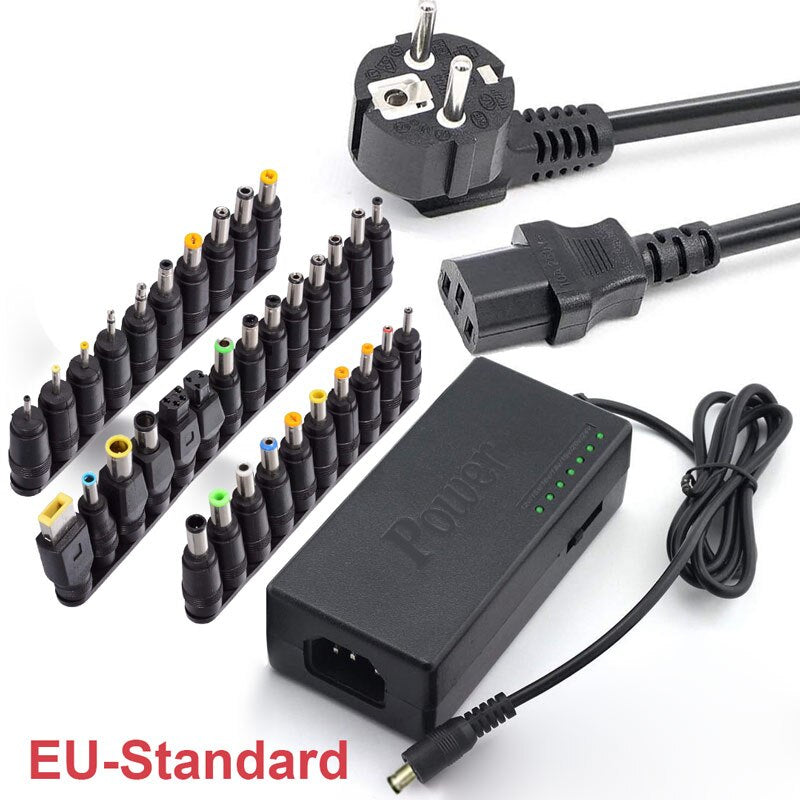 96W Universal Adjustable Laptop Power Adapter | 34 Tips | 12–24V | 100–240V | EU / GB / US Plug