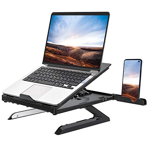 3-in-1 Aluminium Laptop Stand | 9-Level Angle | Dual Phone Holders | Keyboard Storage | Cooling Vent | 10–15.6” | 10kg Load | Black & White