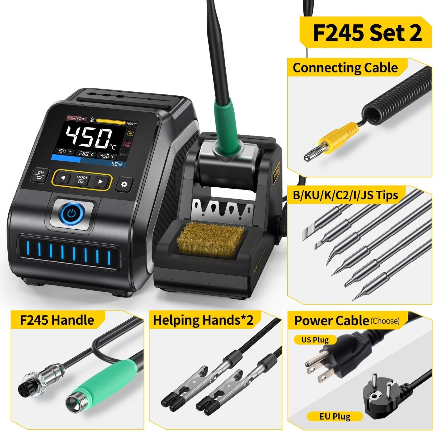 Intelligent Constant Temperature Soldering Station | 110-250V, F210/F245 Tips, Multi-Head, US/EU/CN Plug