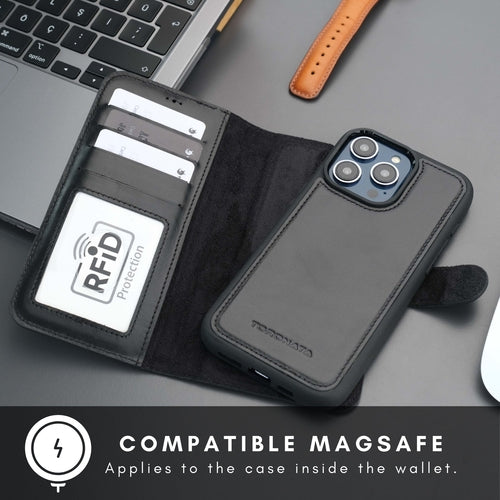 Leather MagSafe Wallet Case for iPhone 16 Pro – Full-Grain with RFID Blocking