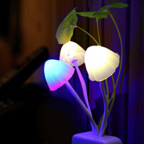 Magic Mushroom LED Night Light | 3-Colour Mushrooms | Light Sensor | 0.2W | Ceramic Pot | 45×135mm | US & EU Plug | Aquatic & Lotus Leaf | Single & Twin Pack