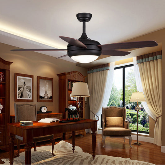 Light Luxury Wood Blade Ceiling Fan with Glass Shade | 46" & 52", Black & Silver, Remote & Dual Control, 220V